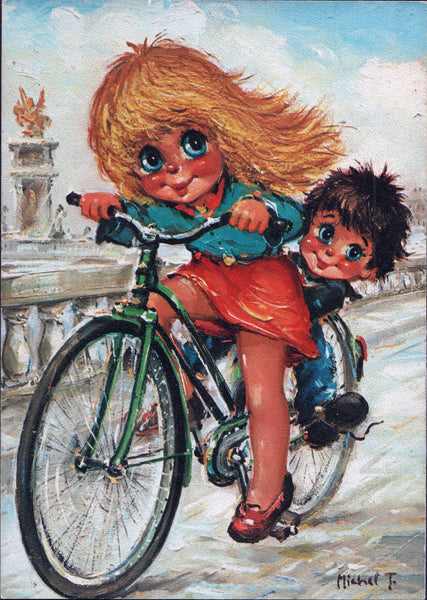 Gamins à vélo | Carte encadrée - Petits Poulbots