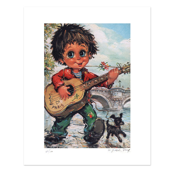Gamin avec une guitare | Lithographie édition limitée - Petits Poulbots