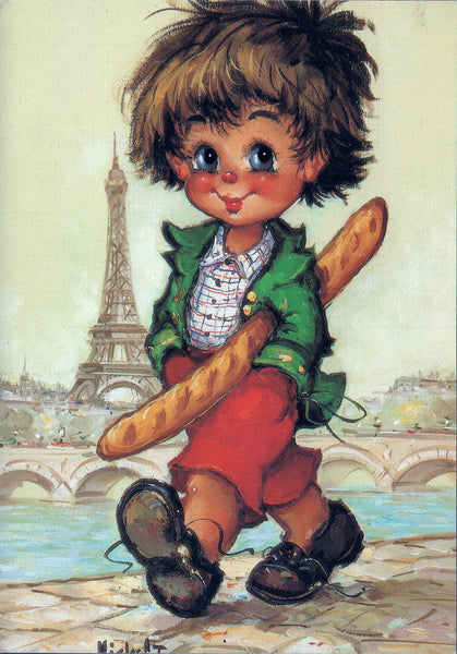 Poulbot avec une Baguette à Paris | Tableau de collection - Petits Poulbots
