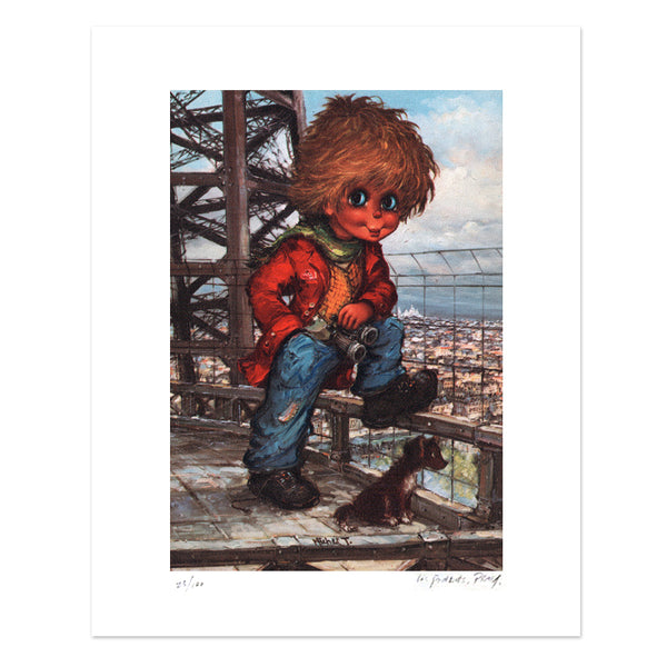 Gamin sur la Tour Eiffel | Lithographie édition limitée - Petits Poulbots