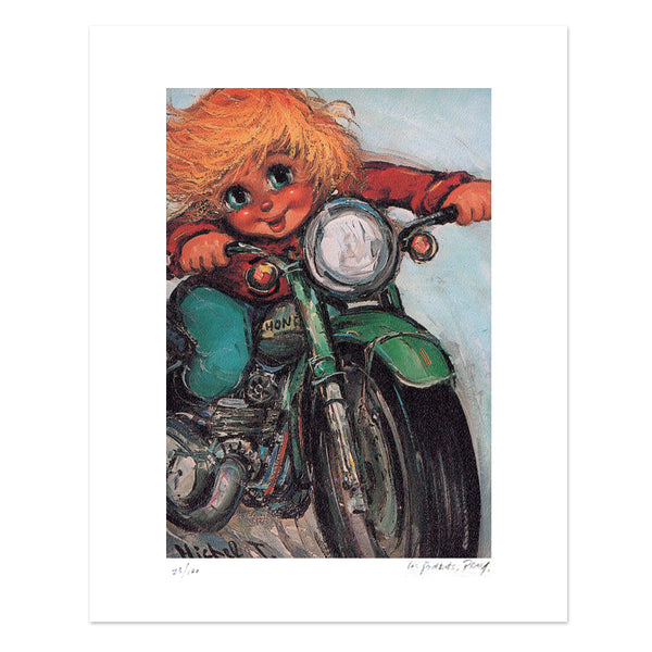 Gamin en moto | Lithographie édition limitée - Petits Poulbots
