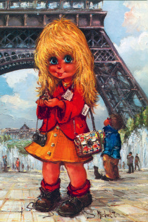 La touriste devant la Tour Eiffel | Carte encadrée - Petits Poulbots