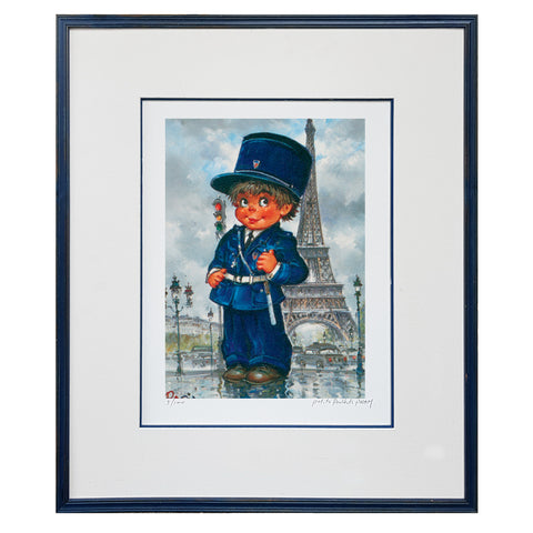 Le gendarme devant la Tour Eiffel | Lithographie édition limitée - Petits Poulbots